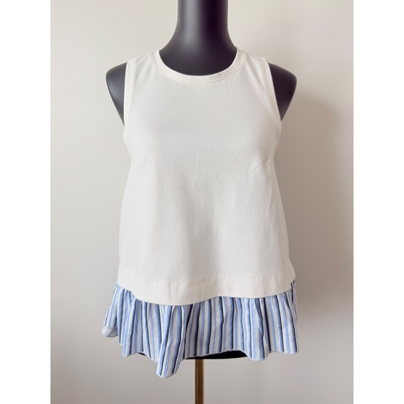 By Anthropologie Tops - Anthropologie Open Back Striped Twofer Tank Top White Blue Cutout Back Small